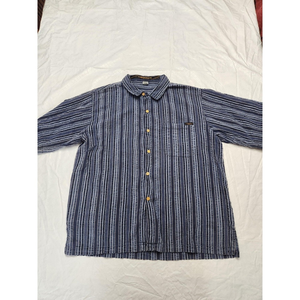 Marithe Francois Girbaud Shirt Mens XL Blue Stripe Cotton Short Sleeve Button Up